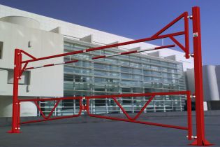 Double Swing Height Restrictor with Swing Gate to limit access. Spans two carriageways