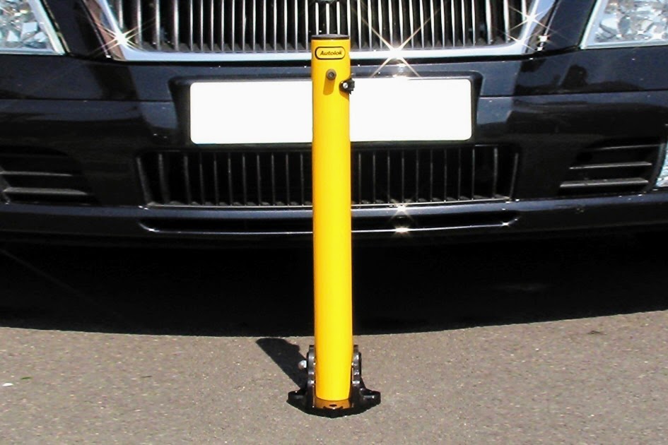 Folding Parking Post with Integral Lock, erected and locked position